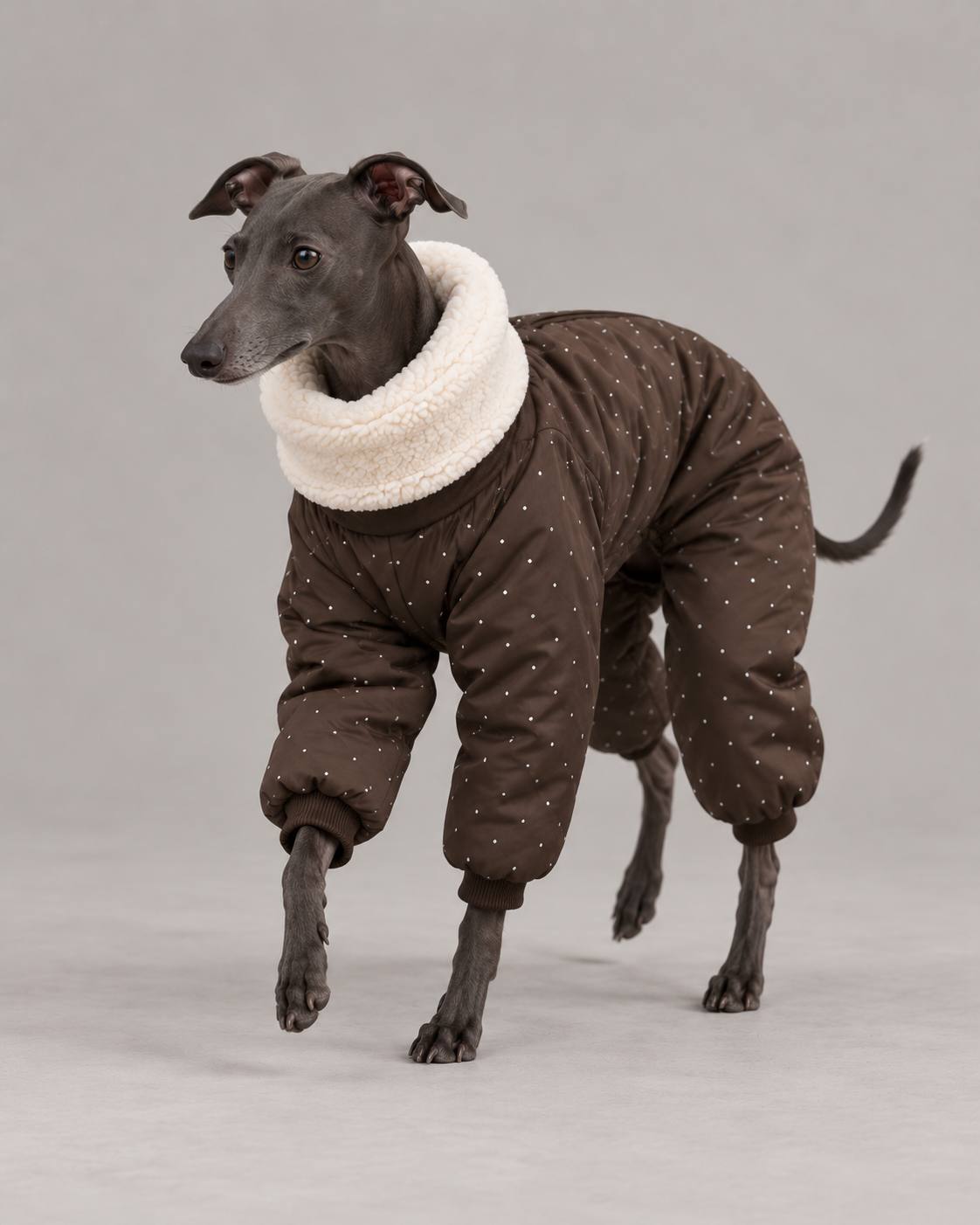 Winter suit 2 for an Italian greyhound — Chocolate with small dots