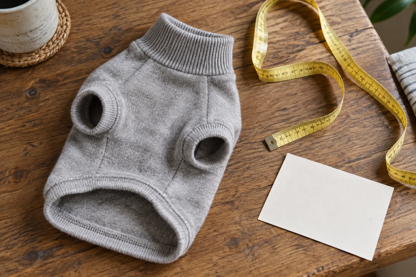 Small dog sweater and measuring tape