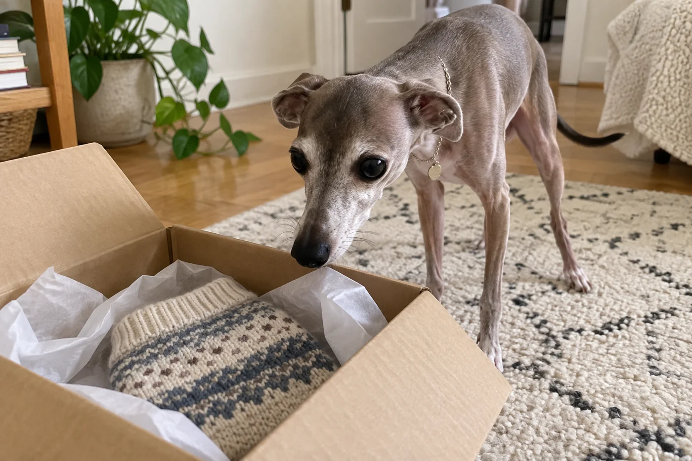 The box an Italian Greyhound inspected first