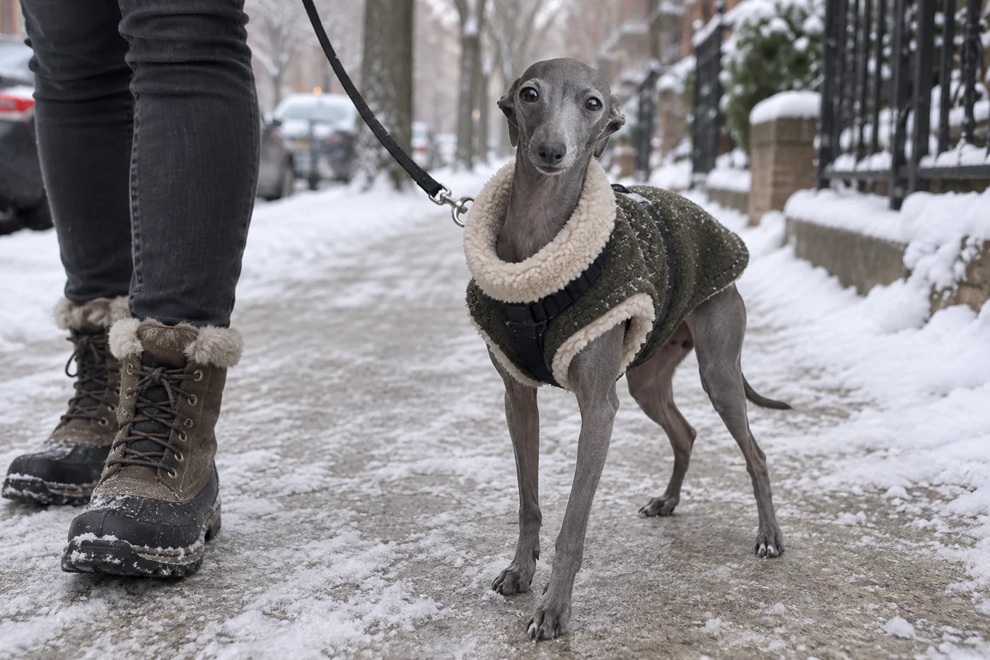 Winter walks with an Italian Greyhound