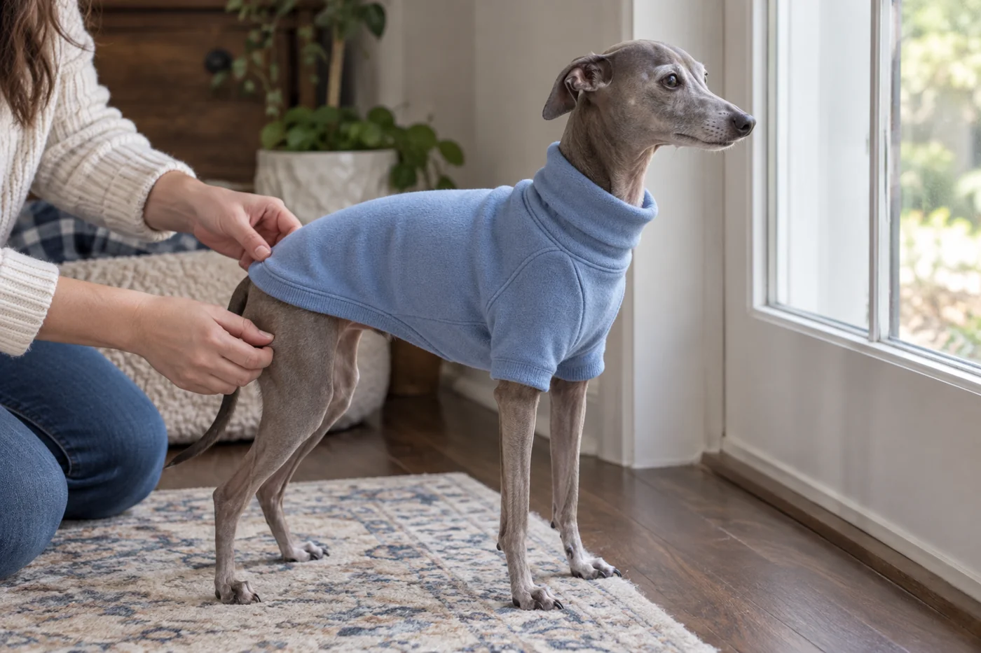 A high neck on an Italian Greyhound: warmth without pressure